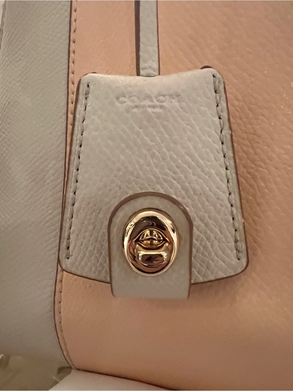 Coach Blush Peach Ivory Pebbled Leather Satchel Gold Chain Carryall Luxury - Picture 3 of 16